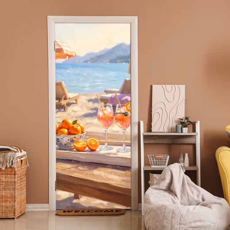 Drank - Glazen - Strand - Zomer - Oranje deurposter klein -sfeer1