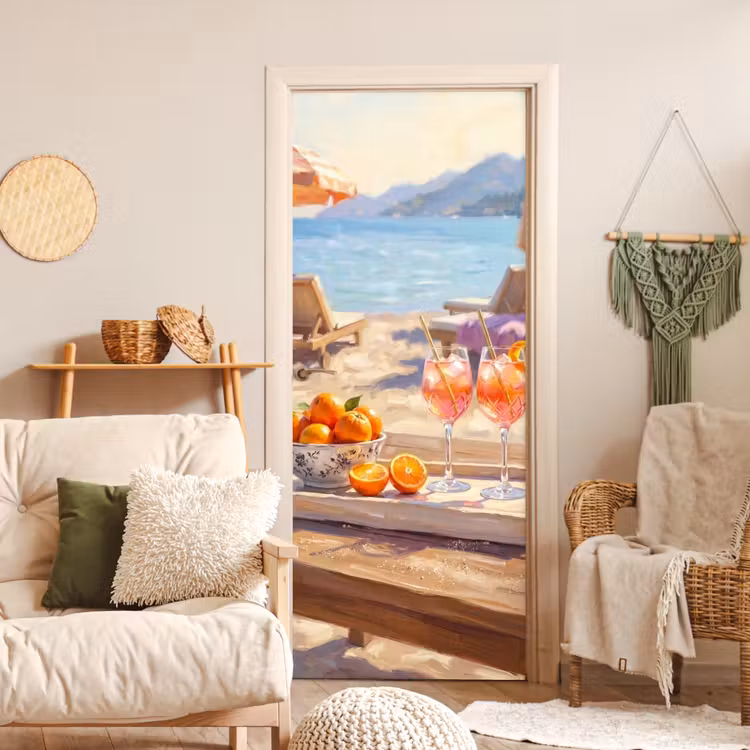 Drank - Glazen - Strand - Zomer - Oranje deurposter klein -sfeer2