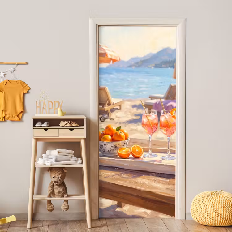 Drank - Glazen - Strand - Zomer - Oranje deurposter klein -sfeer4