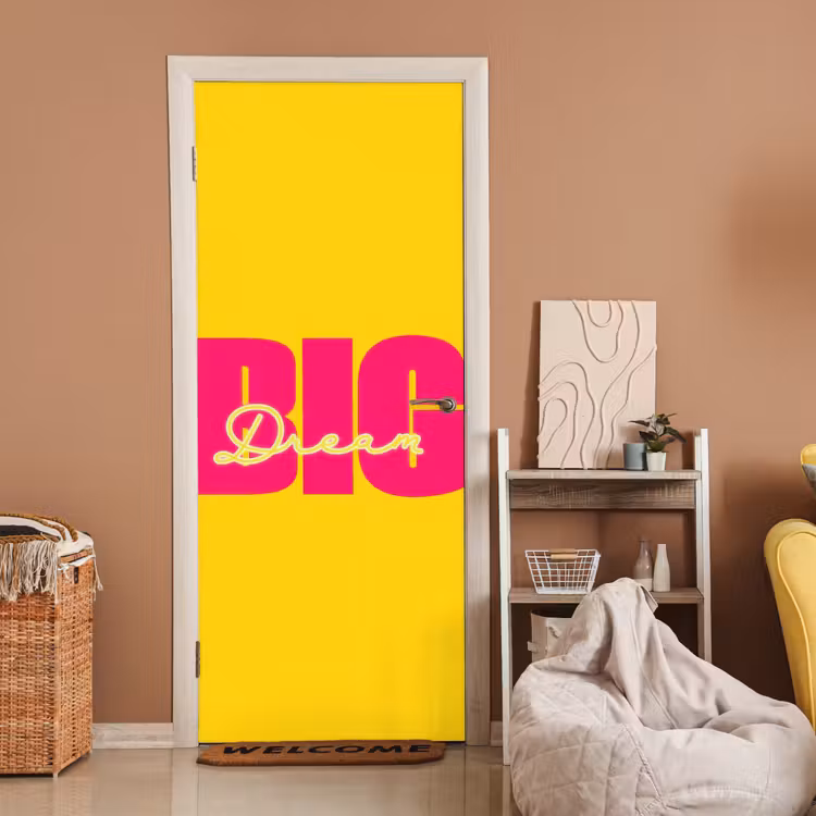 Dream big - Geel - Roze deurposter klein -sfeer1