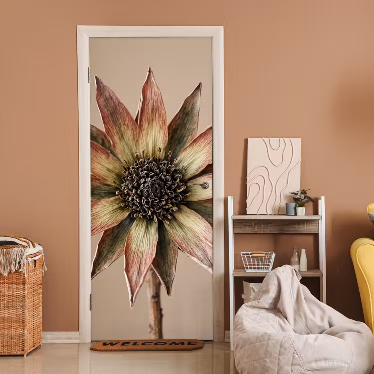 Droogbloem - Protea - Vintage - Beige - Rustiek deurposter klein -sfeer1
