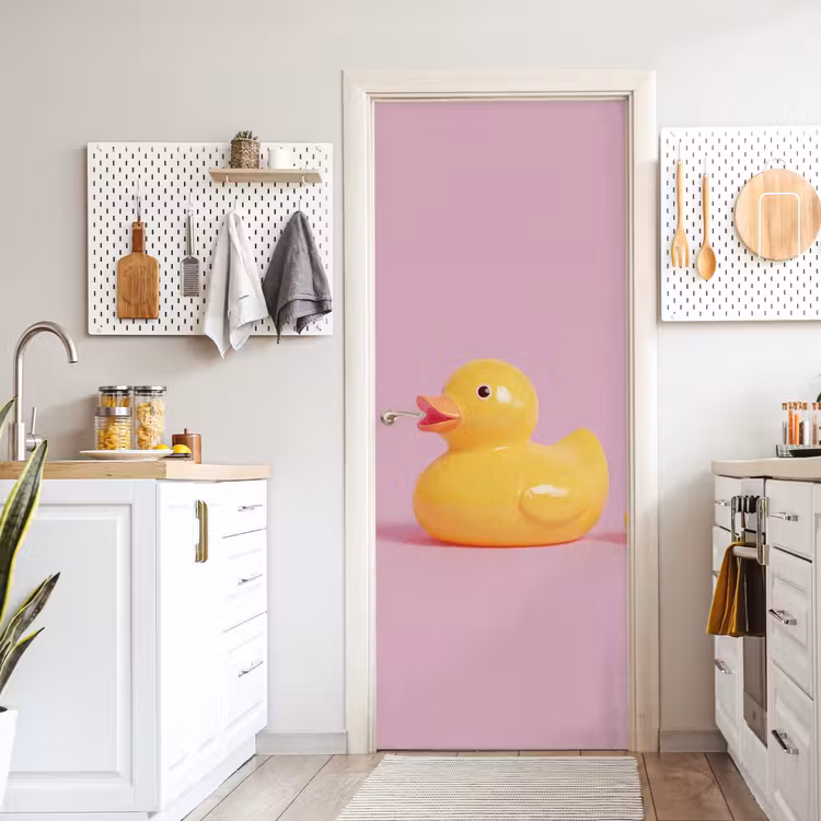 Eendjes - Vrolijk - Roze deurposter klein -sfeer5