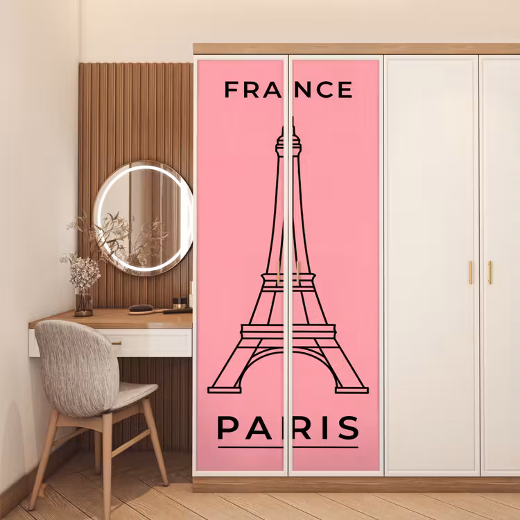 Eiffeltoren - Parijs - Architectuur - Minimalistisch - Roze deurposter klein -sfeer3