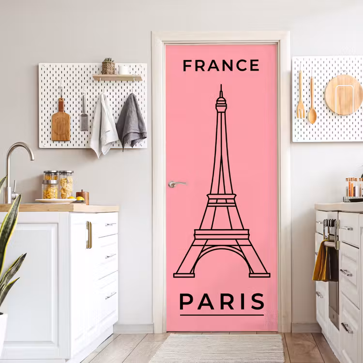 Eiffeltoren - Parijs - Architectuur - Minimalistisch - Roze deurposter klein -sfeer5
