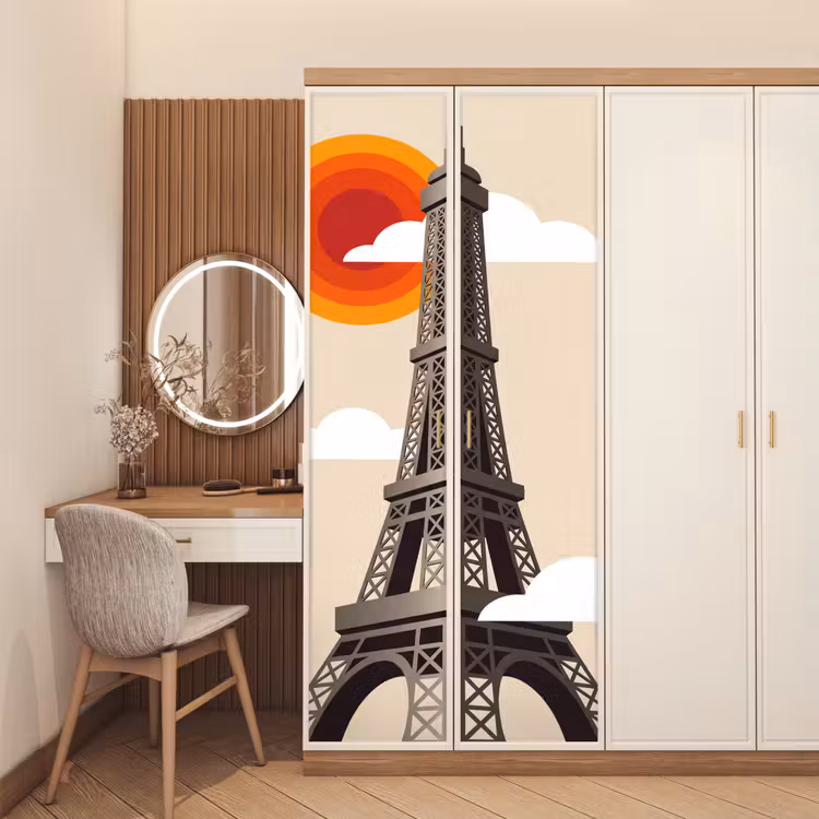 Eiffeltoren - Zon - Architectuur - Abstract - Beige deurposter klein -sfeer3