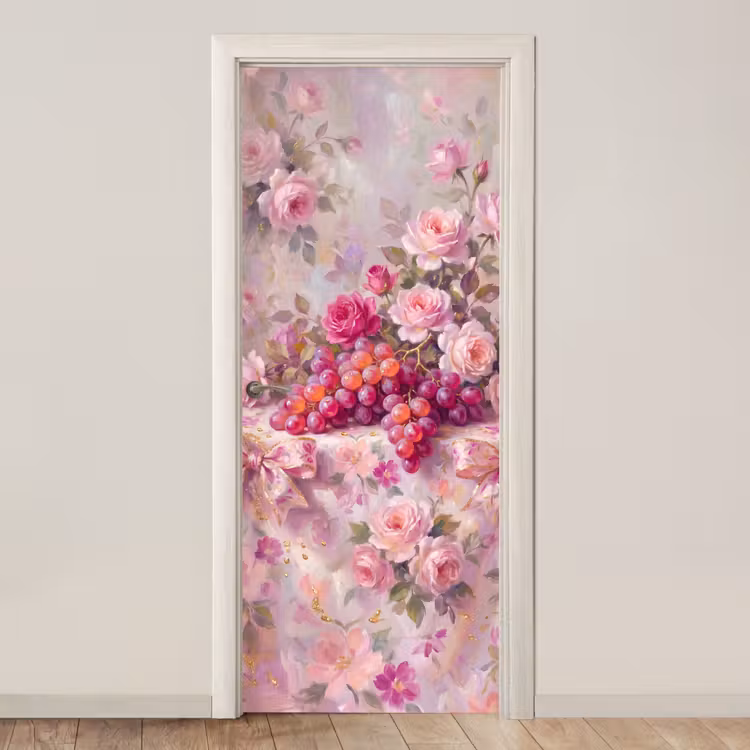 Eten - Bloemen - Stilleven - Roze - Goud deurposter klein -3d_beige