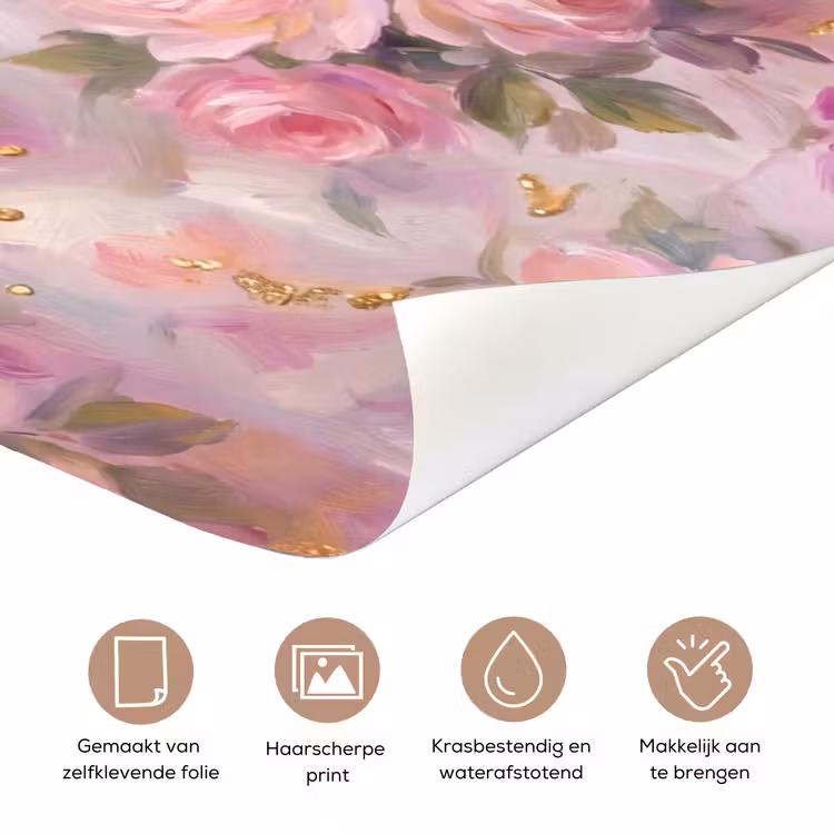 Eten - Bloemen - Stilleven - Roze - Goud deurposter klein -closeup_NL