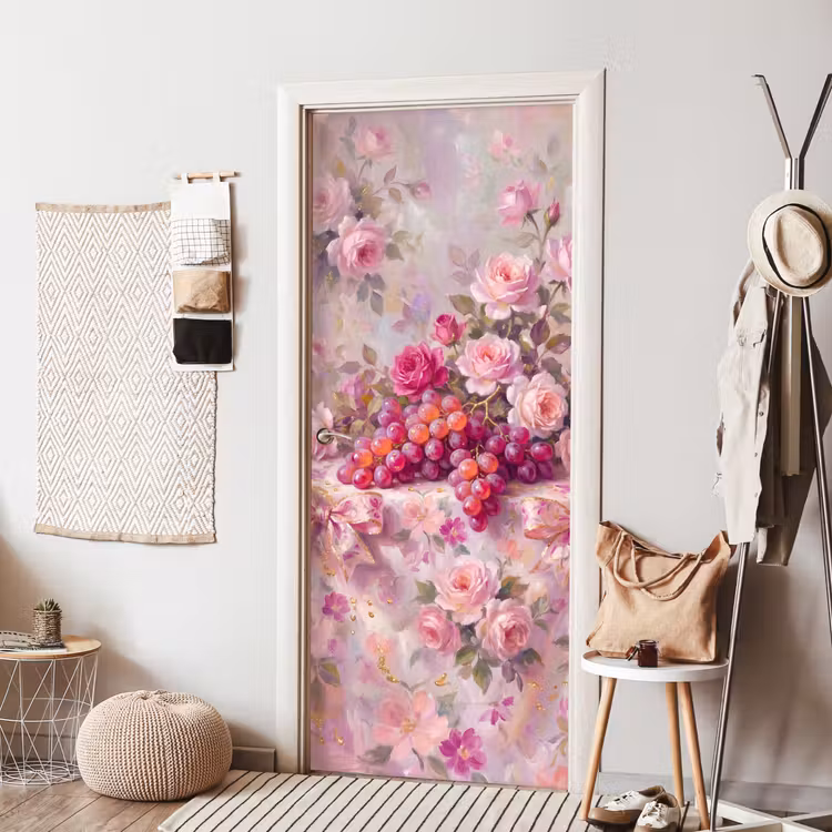 Eten - Bloemen - Stilleven - Roze - Goud deurposter klein -sfeer6