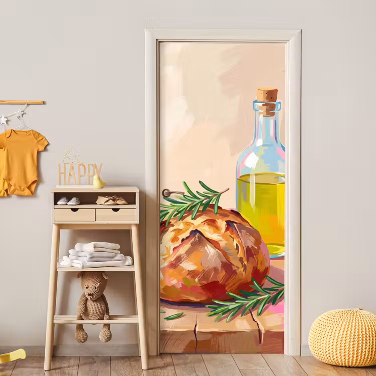 Eten - Brood - Olijfolie - Abstract - Keuken deurposter klein -sfeer4