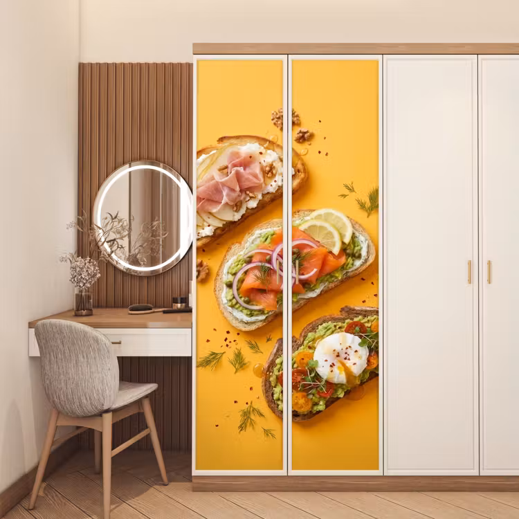 Eten - Brood - Ontbijt - Modern - Kleurrijk deurposter klein -sfeer3