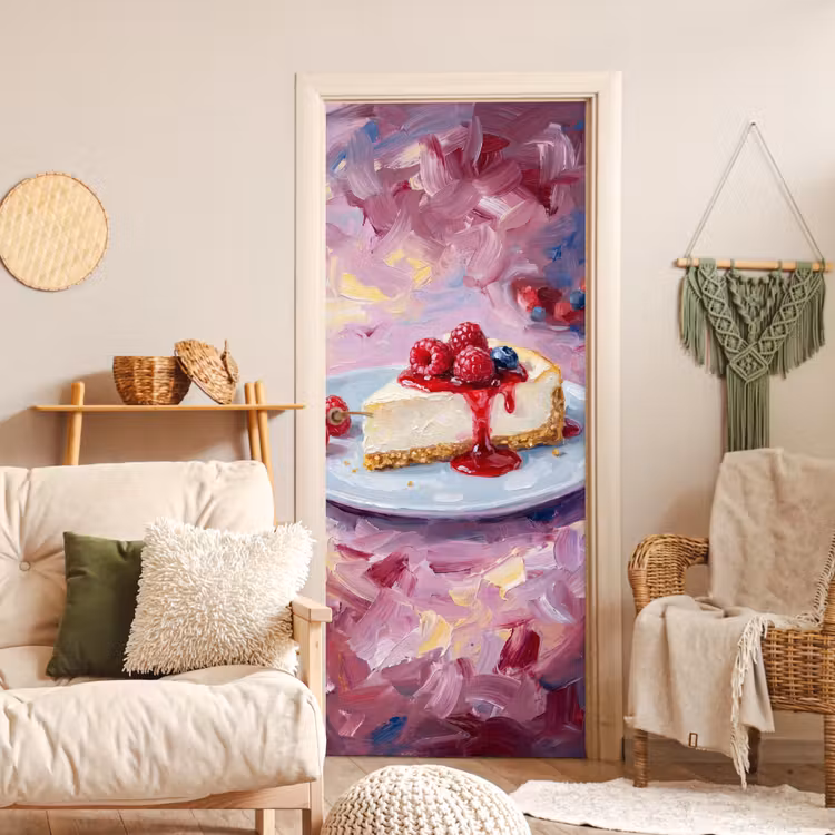 Eten - Cheesecake - Bessen - Abstract - Roze deurposter klein -sfeer2