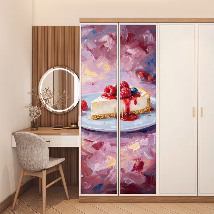 Eten - Cheesecake - Bessen - Abstract - Roze deurposter klein -sfeer3