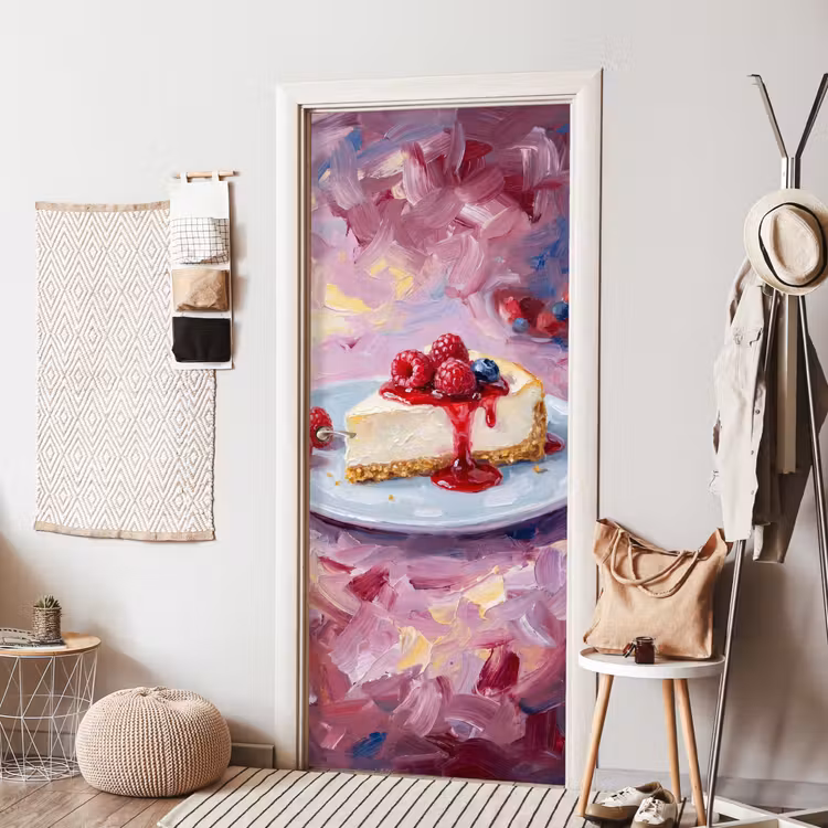 Eten - Cheesecake - Bessen - Abstract - Roze deurposter klein -sfeer6