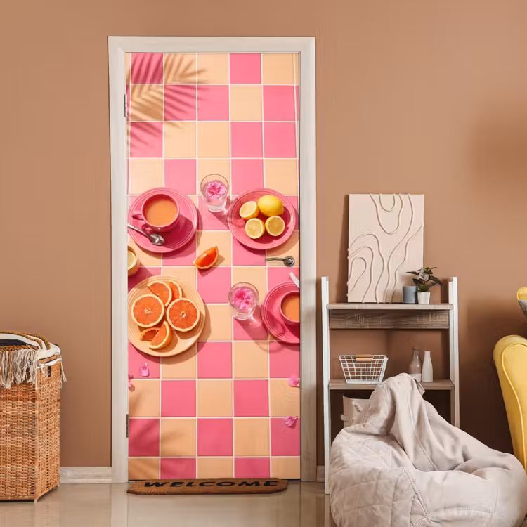 Eten - Citrusvruchten - Stillevens - Roze - Oranje deurposter klein -sfeer1