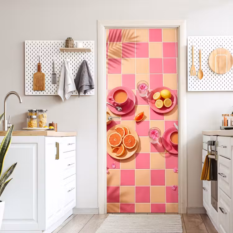 Eten - Citrusvruchten - Stillevens - Roze - Oranje deurposter klein -sfeer5