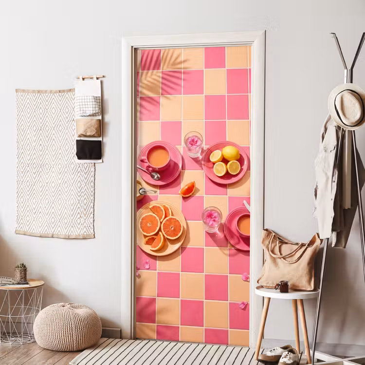 Eten - Citrusvruchten - Stillevens - Roze - Oranje deurposter klein -sfeer6