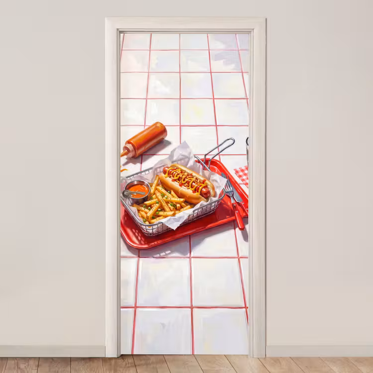 Eten - Hotdog - Fastfood - Modern - Rood deurposter klein -3d_beige