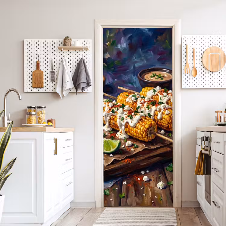 Eten - Maïs - Saus - Geschilderd - Geel deurposter klein -sfeer5