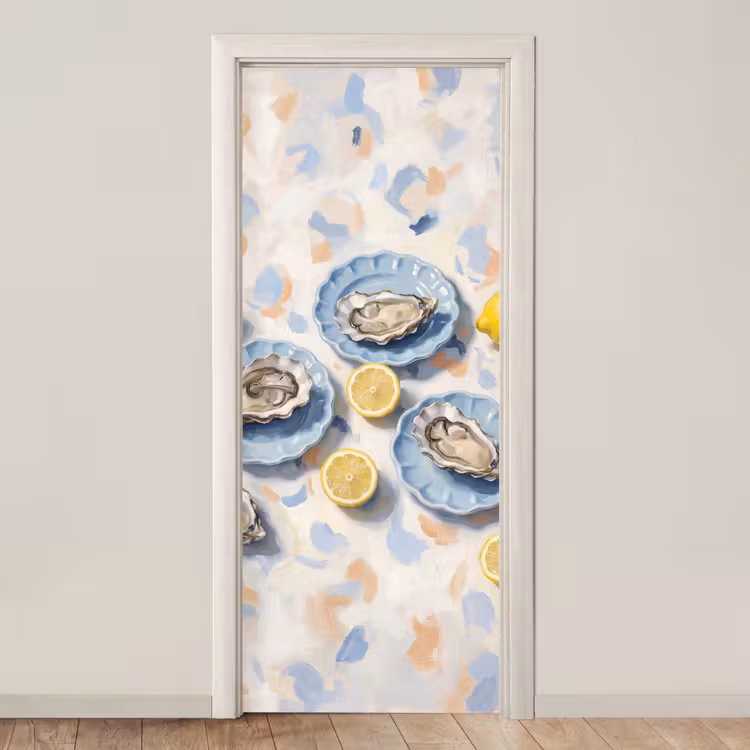 Eten - Oesters - Citroenen - Modern - Geel deurposter klein -3d_beige