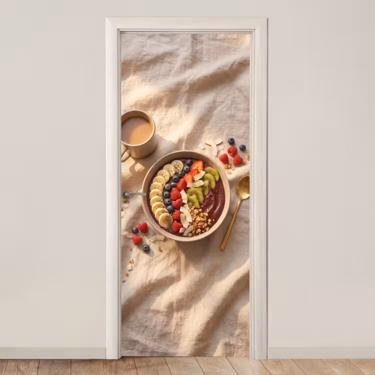Eten - Ontbijtkom - Fruit - Gezond - Kleurrijk deurposter klein -3d_beige
