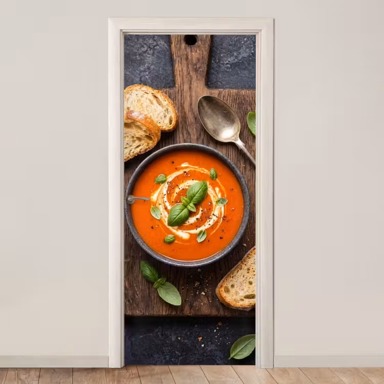 Eten - Soep - Basilicum - Rustiek - Rood deurposter klein -3d_beige