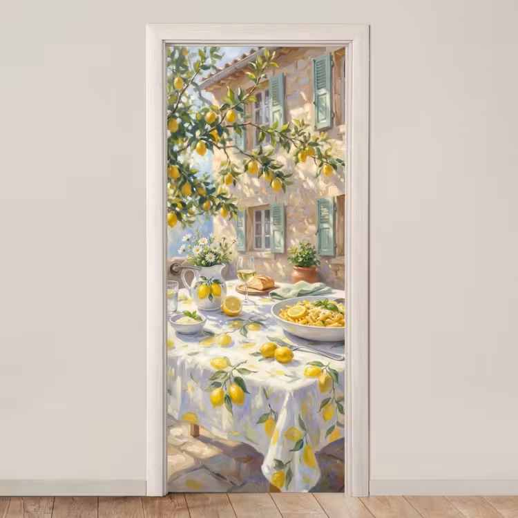 Eten - Terras - Zomer - Geschilderd - Geel deurposter klein -3d_beige