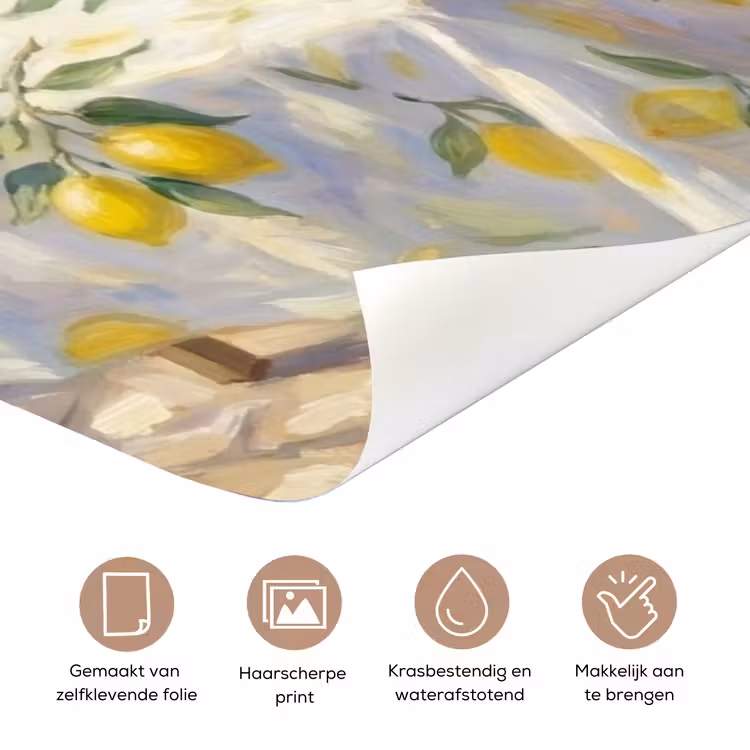 Eten - Terras - Zomer - Geschilderd - Geel deurposter klein -closeup_NL
