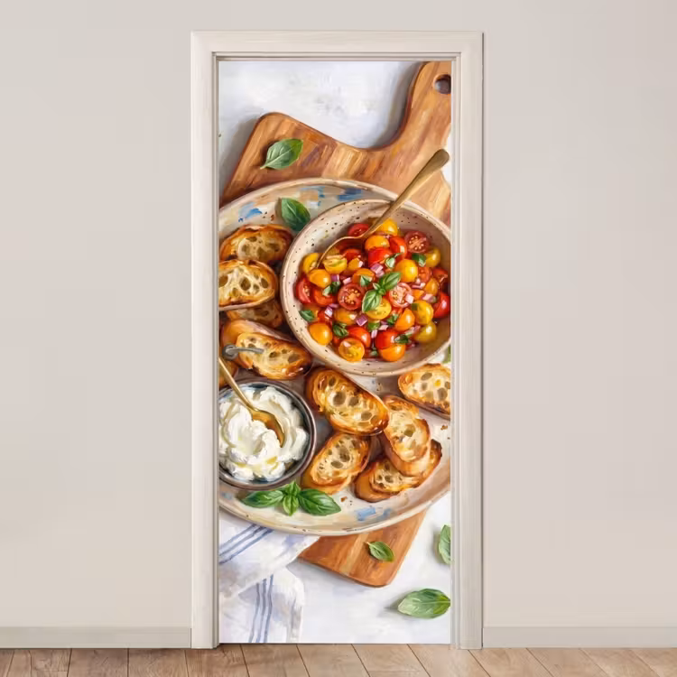 Eten - Tomaat - Brood - Kleurrijk - Keuken deurposter klein -3d_beige