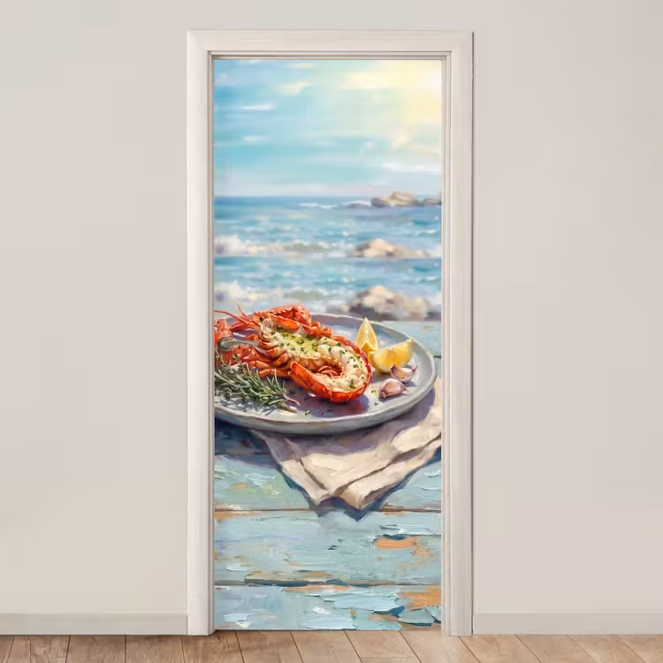 Eten - Zee - Kust - Modern - Blauw deurposter klein -3d_beige
