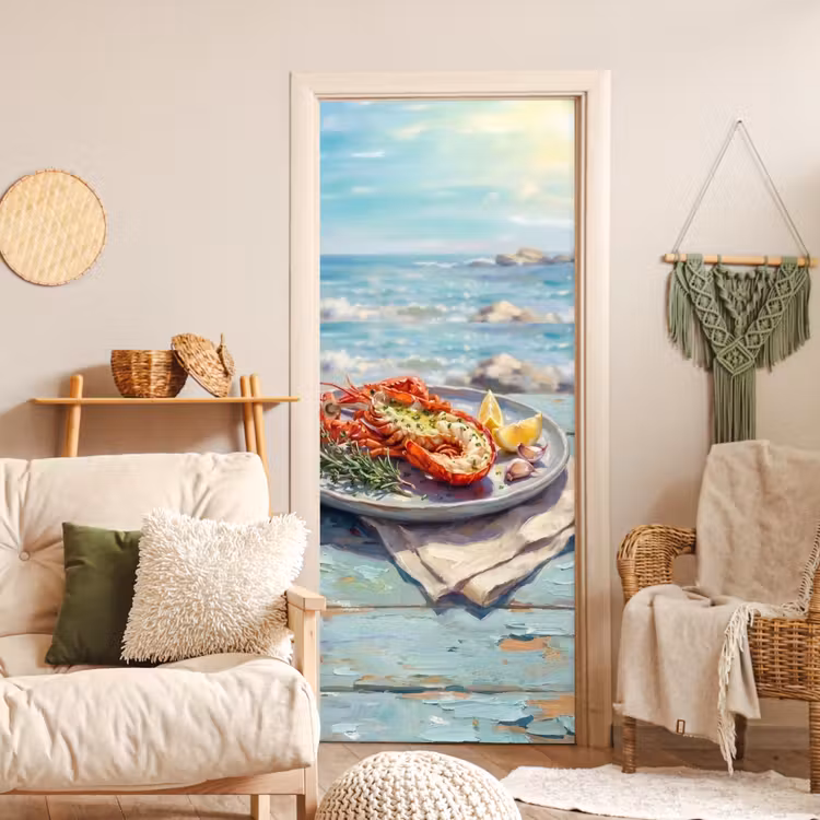Eten - Zee - Kust - Modern - Blauw deurposter klein -sfeer2
