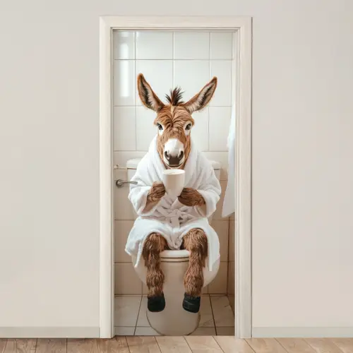 Ezel - WC - Grappig - Badjas - Dier deurposter klein -3d_beige