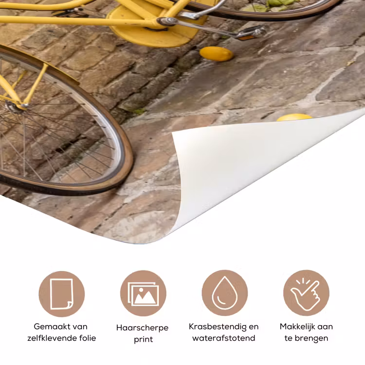 Fiets - Mand - Eten - Geel - Zomer deurposter klein -closeup_NL