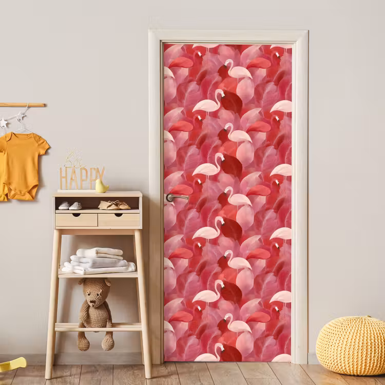 Flamingo - Botanisch - Elegant - Roze - Rood deurposter klein 289 -sfeer4