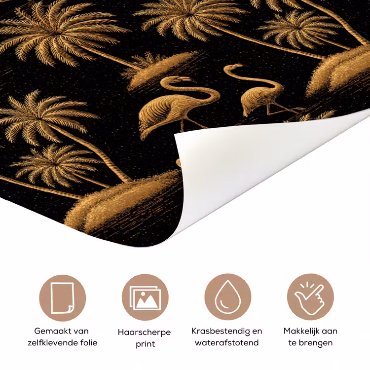 Flamingo - Palmbomen - Tropisch - Goud - Zwart deurposter klein 289 -closeup_NL