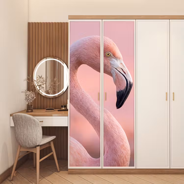 Flamingo - Portret - Roze deurposter klein -sfeer3