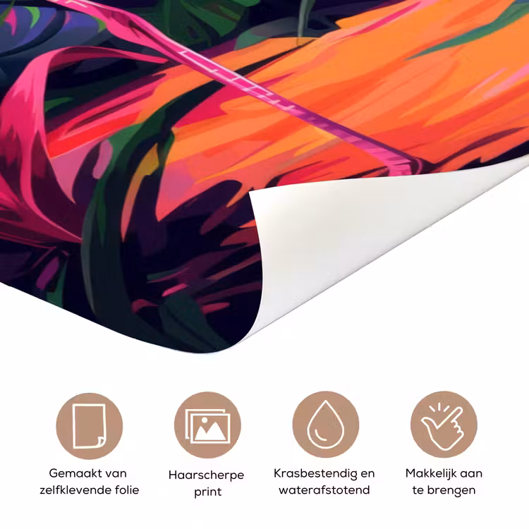 Flamingo - Tropisch - Dier - Bladeren deurposter klein -closeup_NL