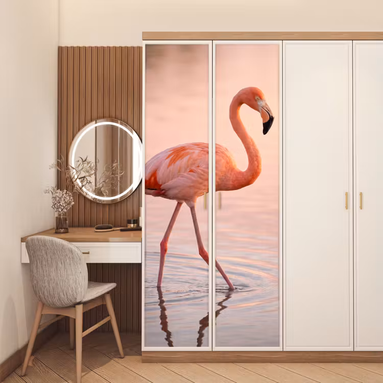 Flamingo - Water - Roze deurposter klein -sfeer3