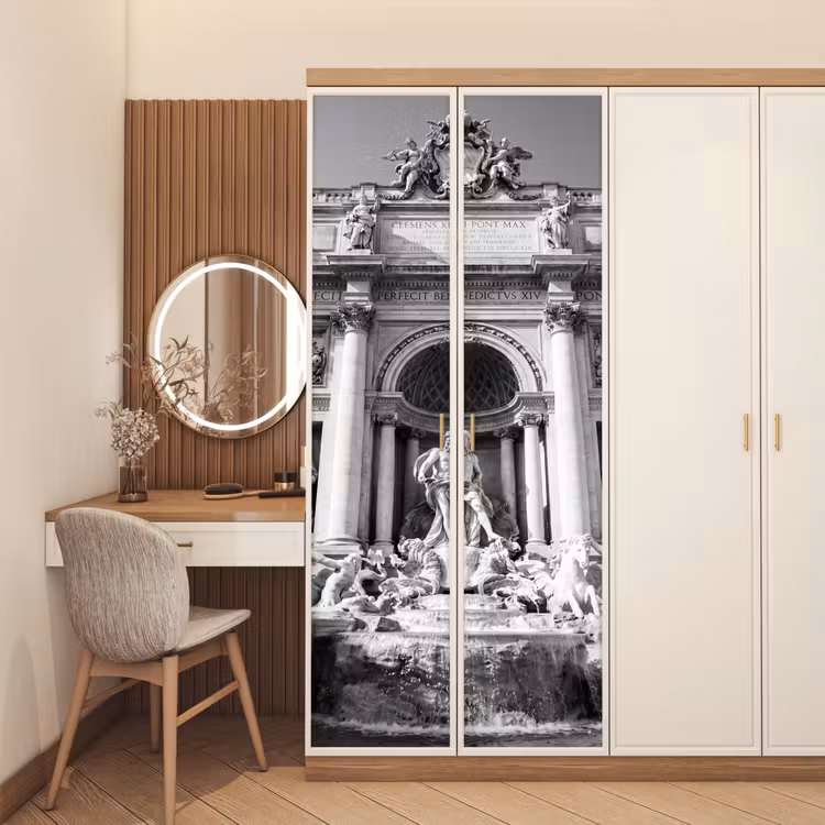 Fontein - Beelden - Architectuur - Zwart-wit deurposter klein -sfeer3
