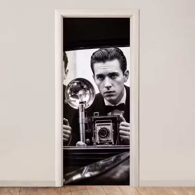 Fotograaf - Camera - Vintage - Journalistiek - Zwart-wit deurposter klein -3d_beige