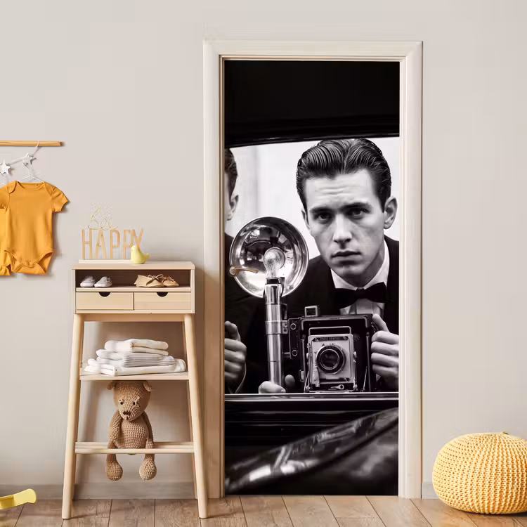 Fotograaf - Camera - Vintage - Journalistiek - Zwart-wit deurposter klein -sfeer4