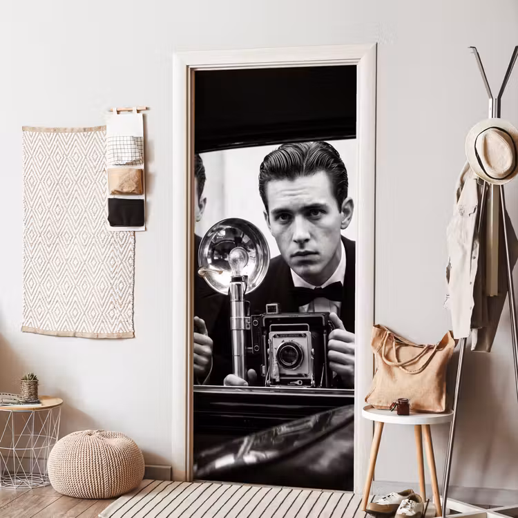 Fotograaf - Camera - Vintage - Journalistiek - Zwart-wit deurposter klein -sfeer6