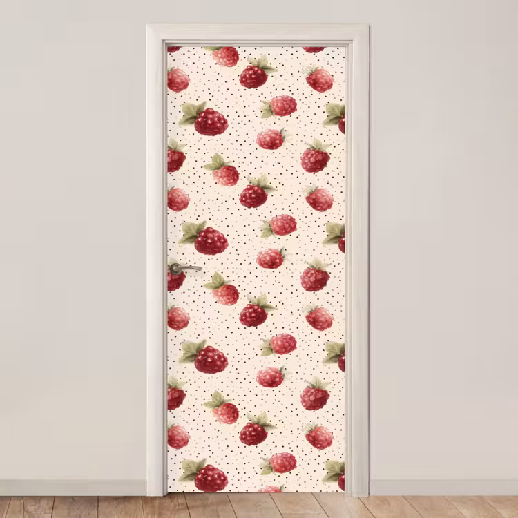 Framboos - Stippen - Rood deurposter klein 289 -3d_beige
