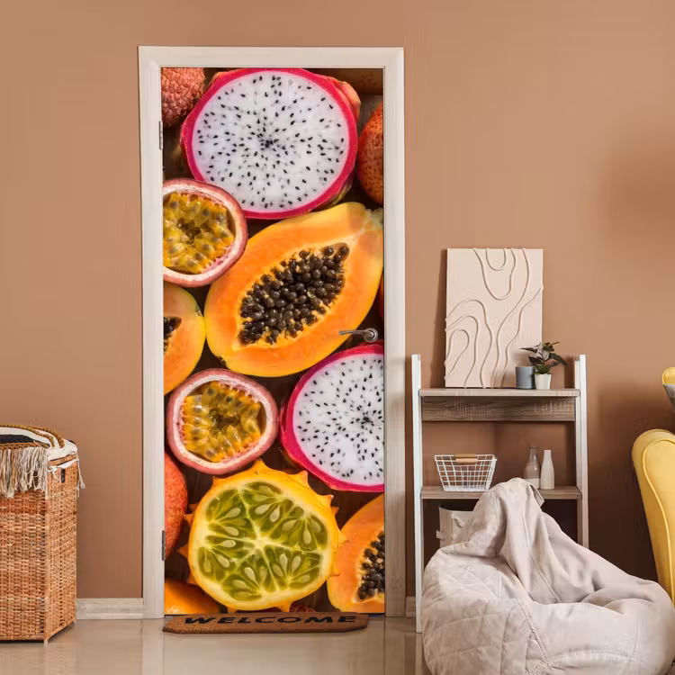 Fruit - Geopend - Tropisch - Eten - Kleurrijk deurposter klein -sfeer1