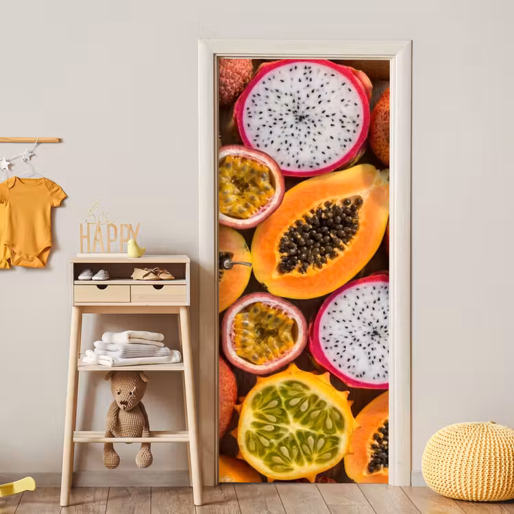 Fruit - Geopend - Tropisch - Eten - Kleurrijk deurposter klein -sfeer4