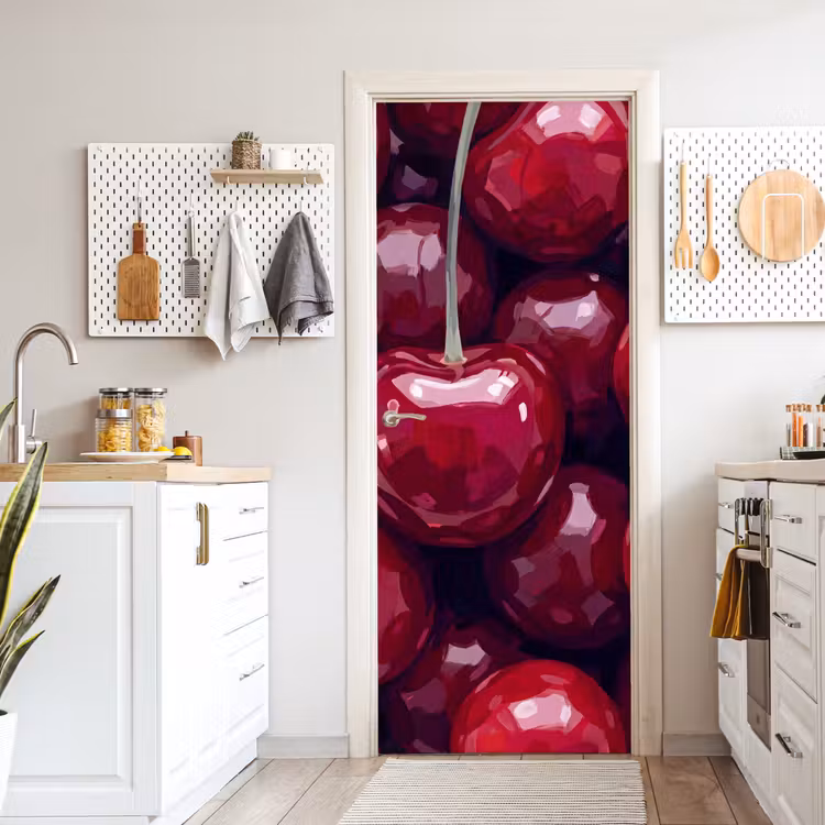 Fruit - Kersen - Eten - Modern - Rood deurposter klein -sfeer5