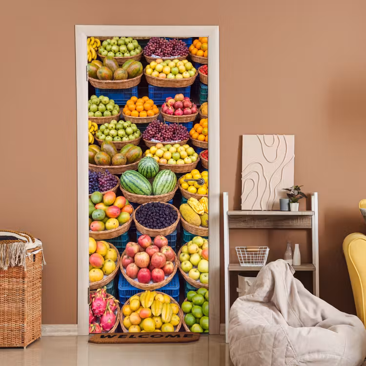 Deursticker - Fruit - Markt - Kleurrijk - Fruit - Markt - Kleurrijk deurposter klein