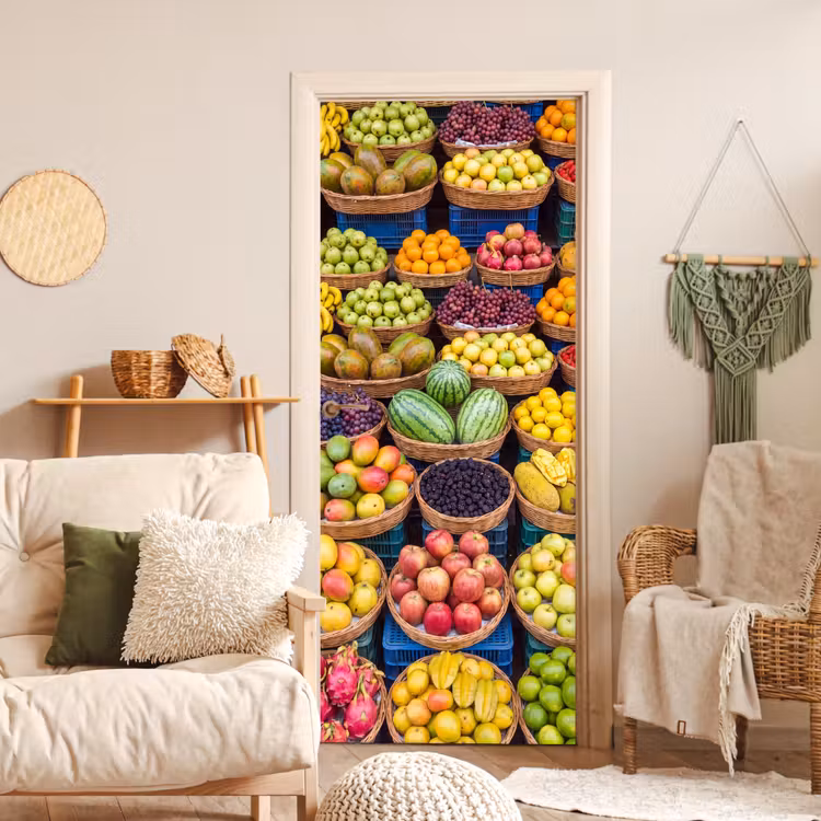 Deursticker - Fruit - Markt - Kleurrijk - Fruit - Markt - Kleurrijk deurposter klein