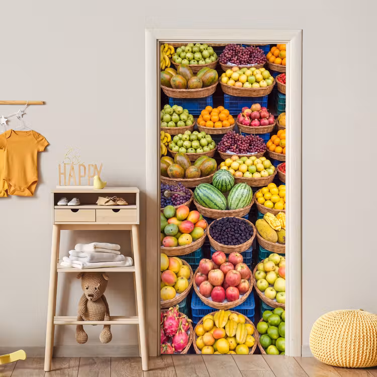 Deursticker - Fruit - Markt - Kleurrijk - Fruit - Markt - Kleurrijk deurposter klein