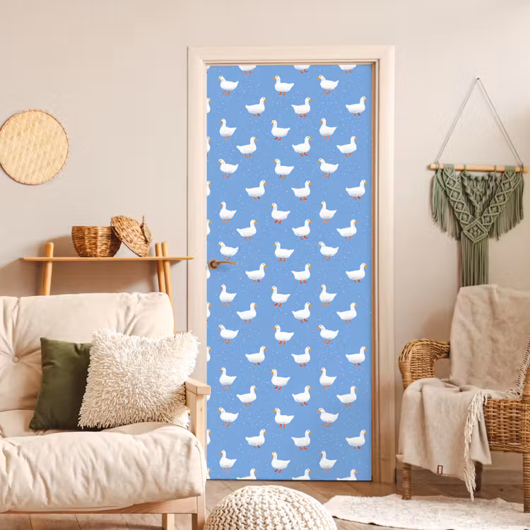 Ganzen - Elegant - Blauw deurposter klein 289 -sfeer2