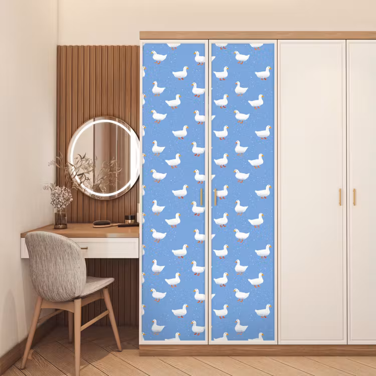 Ganzen - Elegant - Blauw deurposter klein 289 -sfeer3